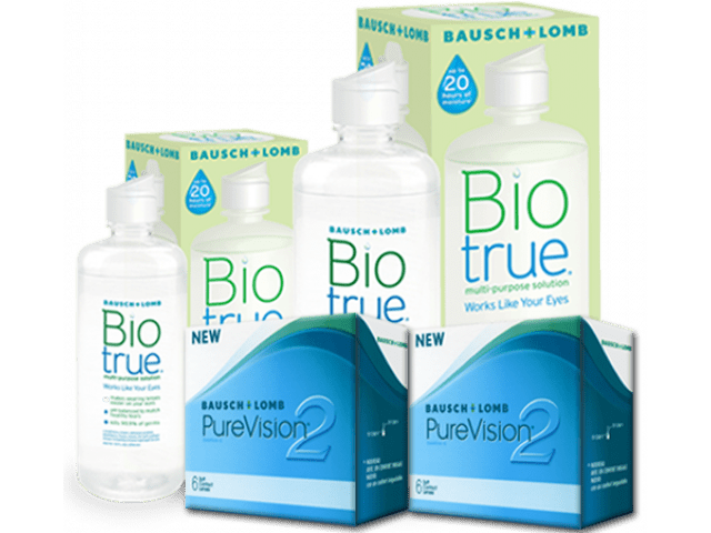 PureVision® 2 HD (6 + 6 лещи) + Разтвор BioTrue 360 + 60 ml Пакет с Pure Vision 2