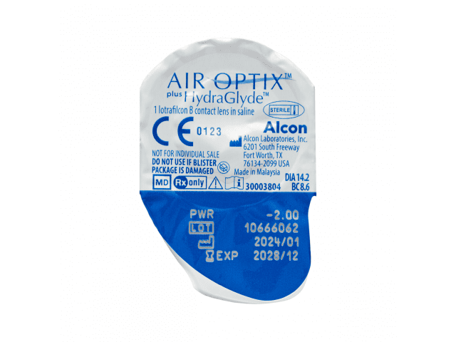 Air Optix® Plus HydraGlyde® (6 лещи) + Подарък разтвор Opti-Free Pure Moist 90 ml с контейнер месечни контактни лещи