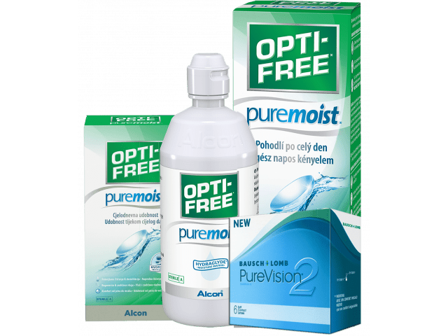 PureVision® 2 HD (2 лещи) + Разтвор Opti-Free Pure Moist 300 ml + 60 ml Пакет с Pure Vision 2