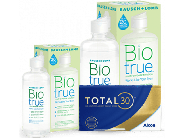 TOTAL30® (3 + 3 лещи) + Разтвор BioTrue 360 + 60 ml и Подарък - Несесер TOTAL30 Пакет с TOTAL 30