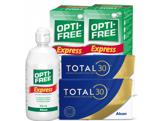 TOTAL30® (8 + 8 лещи) + 2 Разтворa Opti-Free Express 355 ml Пакет с TOTAL 30