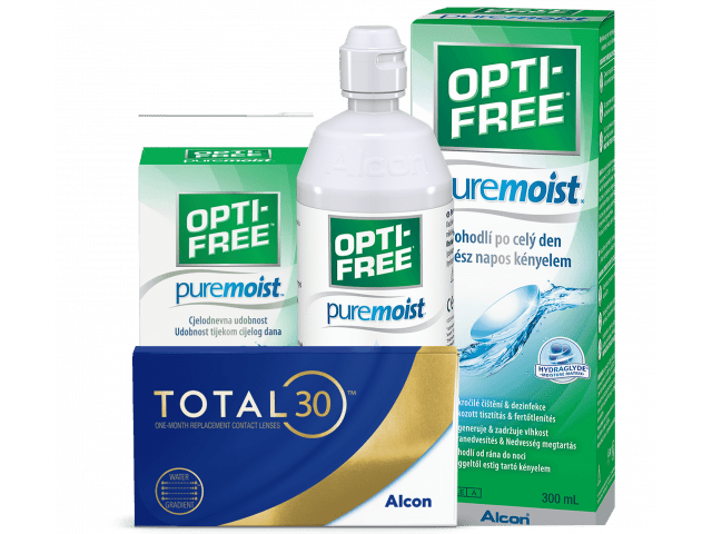 TOTAL30® (2 лещи) + Разтвор Opti-Free Pure Moist 300 ml + 60 ml Пакет с TOTAL 30