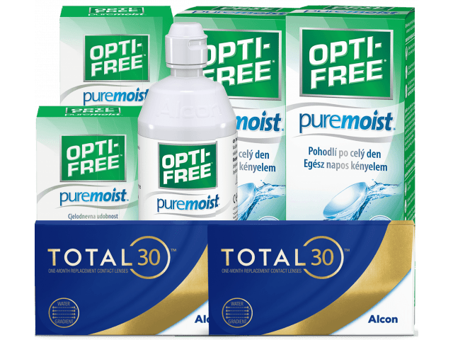 TOTAL30® (8 + 8 лещи) + 2 Разтворa Opti-Free Pure Moist 300 + 60 ml Пакет с TOTAL 30