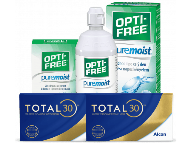 TOTAL30® (8 + 8 лещи) + Разтвор Opti-Free Pure Moist 300 ml + 60 ml Пакет с TOTAL 30